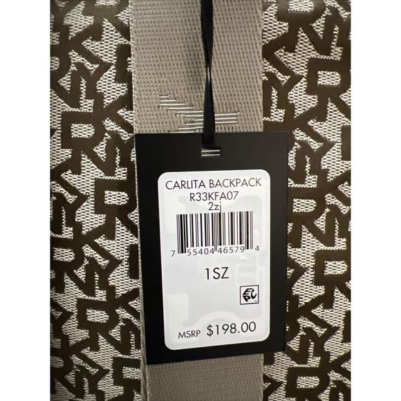 DKNY Carlita Large Backpack Brown/Beige Signature Jacquard W/Gold Hardware - Picture 11 of 11